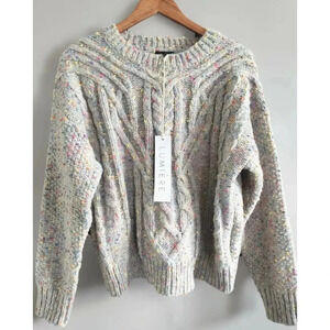 Lumiere Sweater Women's Large Gray Speckled Multicolor Cable Cozy Knit NWT